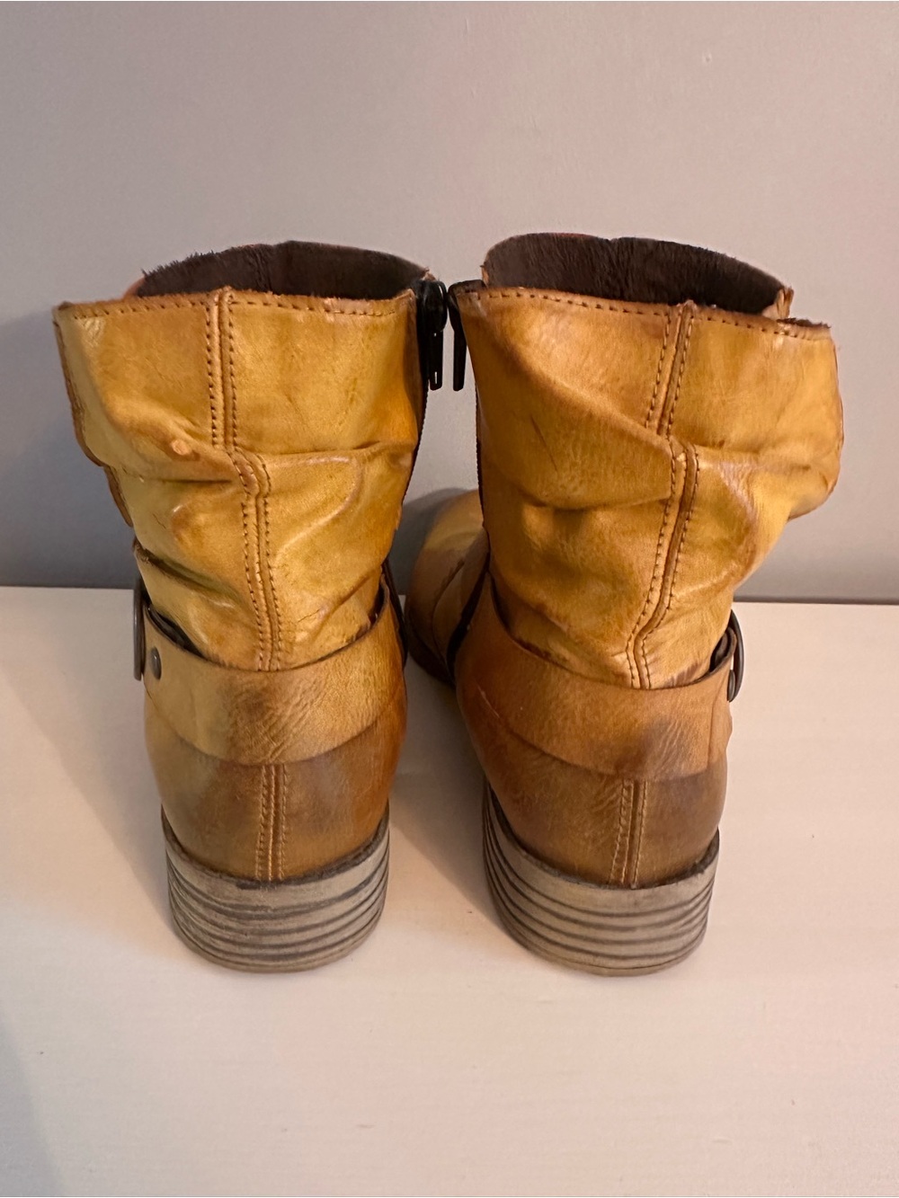 Rieker - Cayenne Leather Boots, Distressed Finish, Cognac Mustard, Size 8.5 - Picture 8 of 14